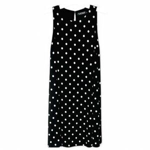 Lauren Ralf Lauren Black and White Polka Dot Sleeveless A-line Midi Dress Size 6